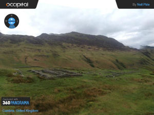 360° panorama of the Hardknott Roman Fort and Hardknott Pass