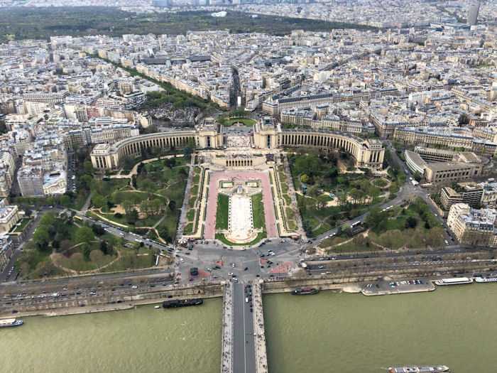 View from the top, north-west to the Gardens of the Trocadero