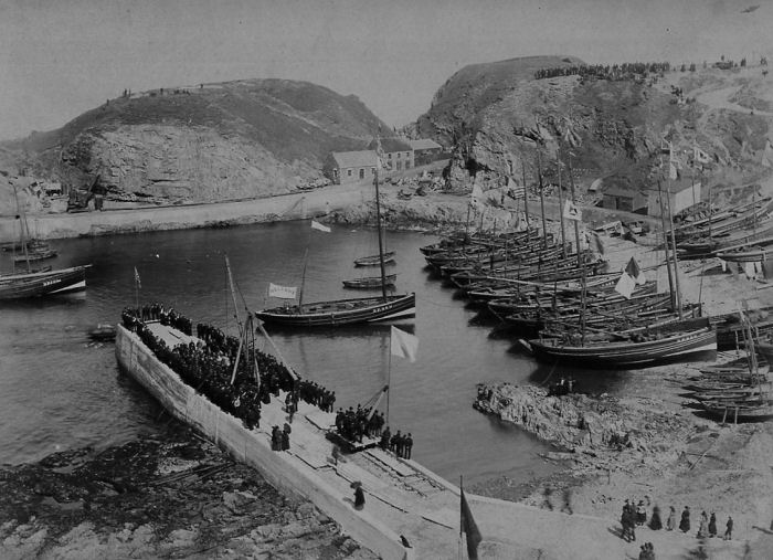 Lady Seafield laying the memorial stone at Portknockie Harbour on 25 April 1890