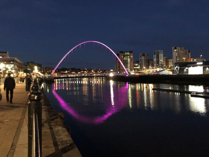 Gateshead Millenium Bridge illuminated