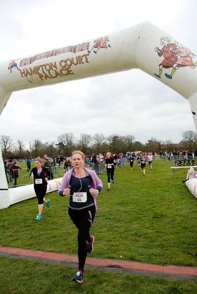Tahni finishing the Hampton Court Palace Half Marathon